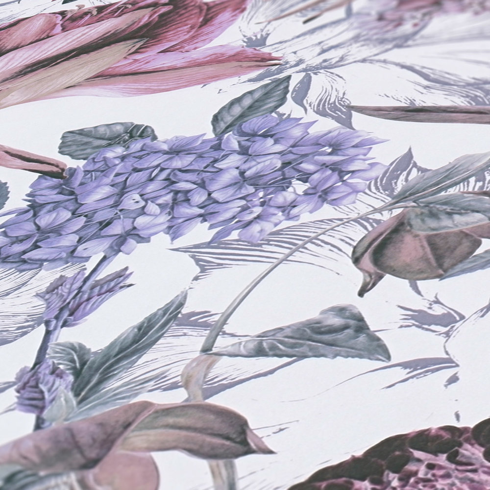             Floral wallpaper floral design with leaves - pink, grey
        