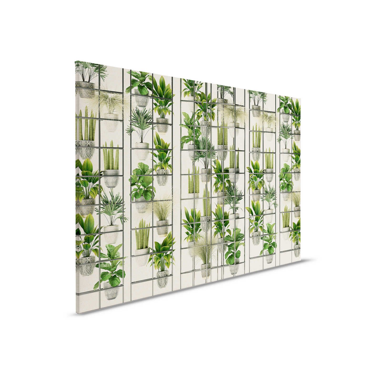 Plantenwinkel 2 - Canvas schilderij moderne plantenwand in groen & grijs - 0,90 m x 0,60 m
