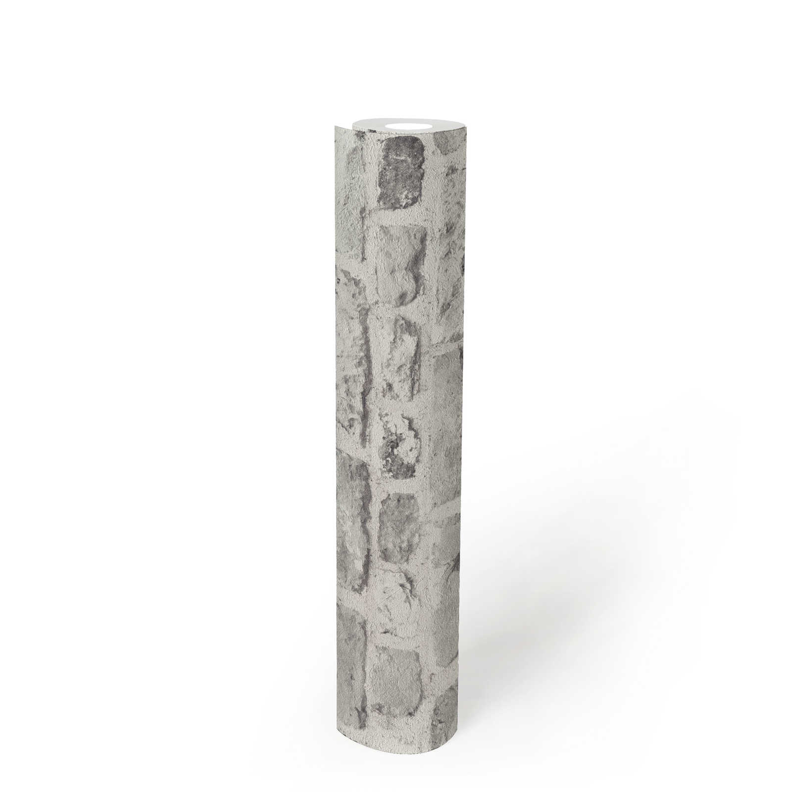             Carta da parati effetto pietra con mattoni 3D - grigio, bianco
        