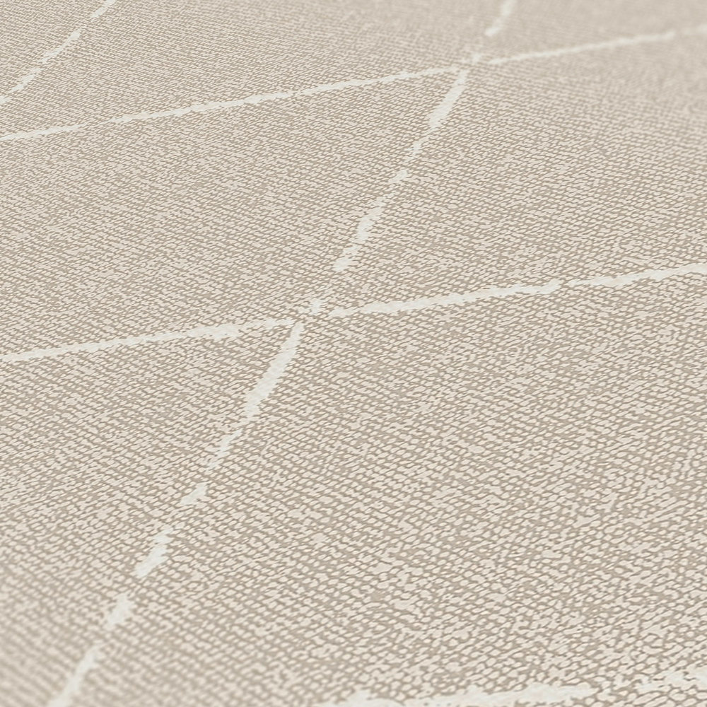             Checkered wallpaper in textile optics, textured - beige, cream, brown
        