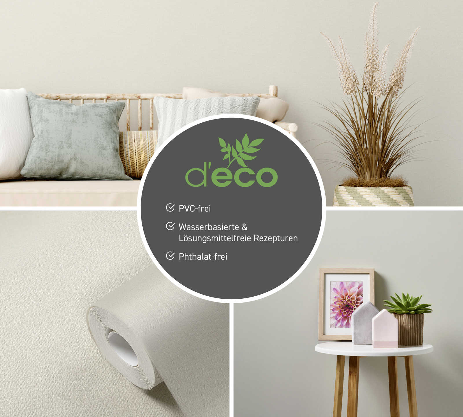             Linen optic wallpaper plain PVC-free - Beige
        