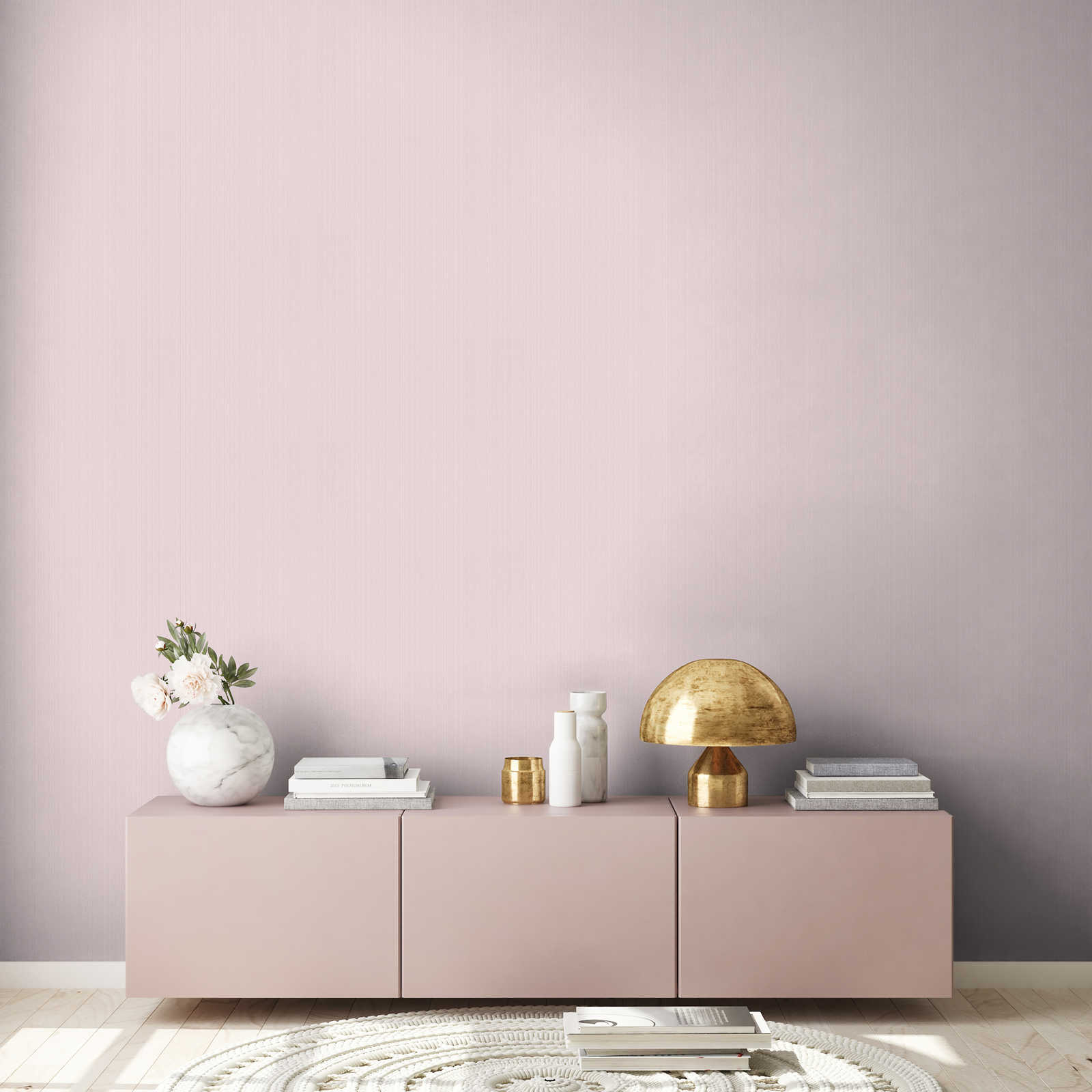             Pink non-woven wallpaper silk matte, plain with texture effect
        