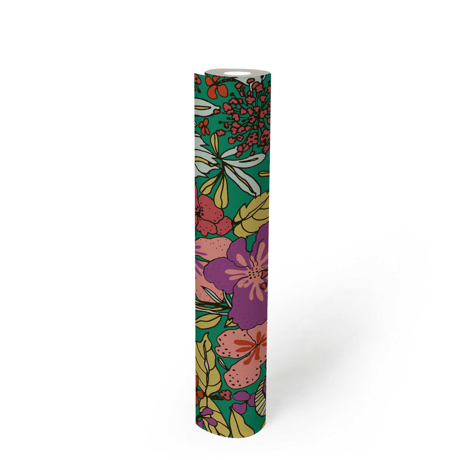            wallpaper flowers pattern colourful in colour block style - colourful, green, red
        
