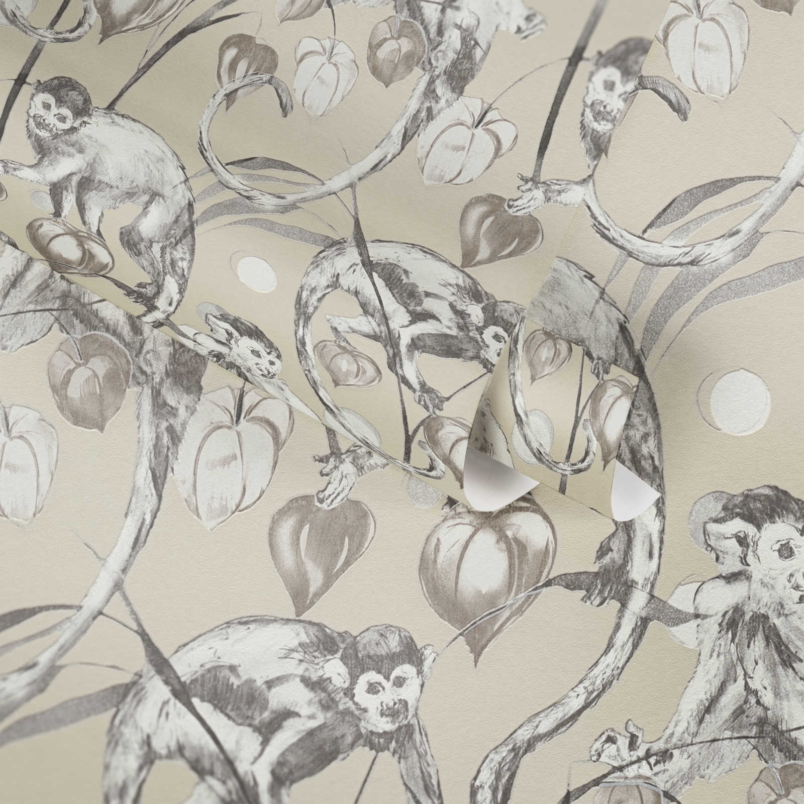             Papel pintado crema diseño mono y selva de MICHALSKY
        