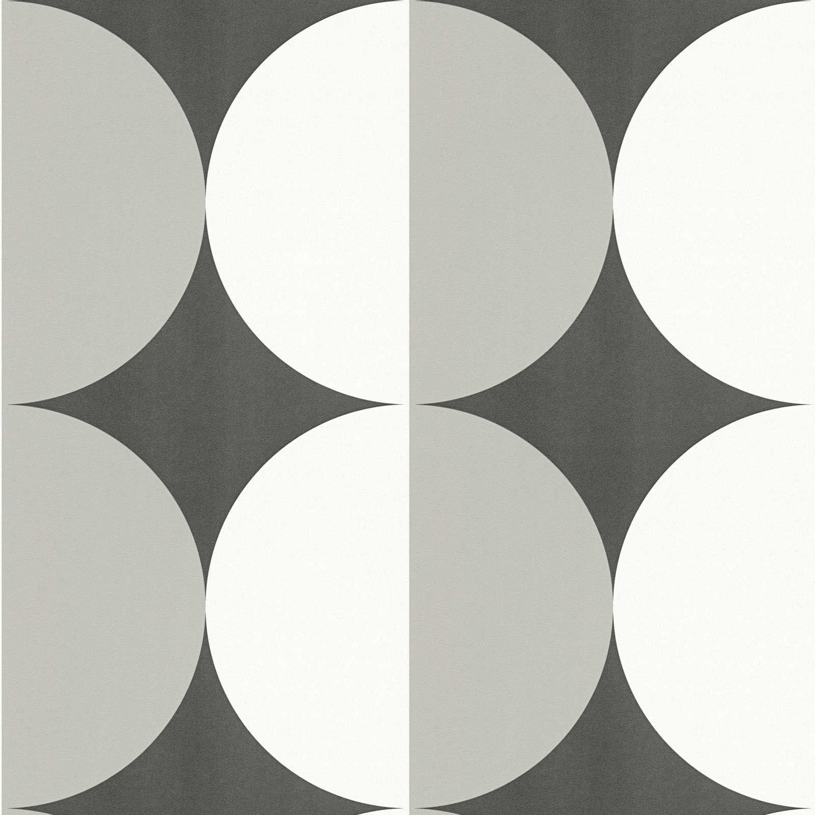             Papier peint intissé rétro avec motifs circulaires graphiques - noir, blanc, gris
        