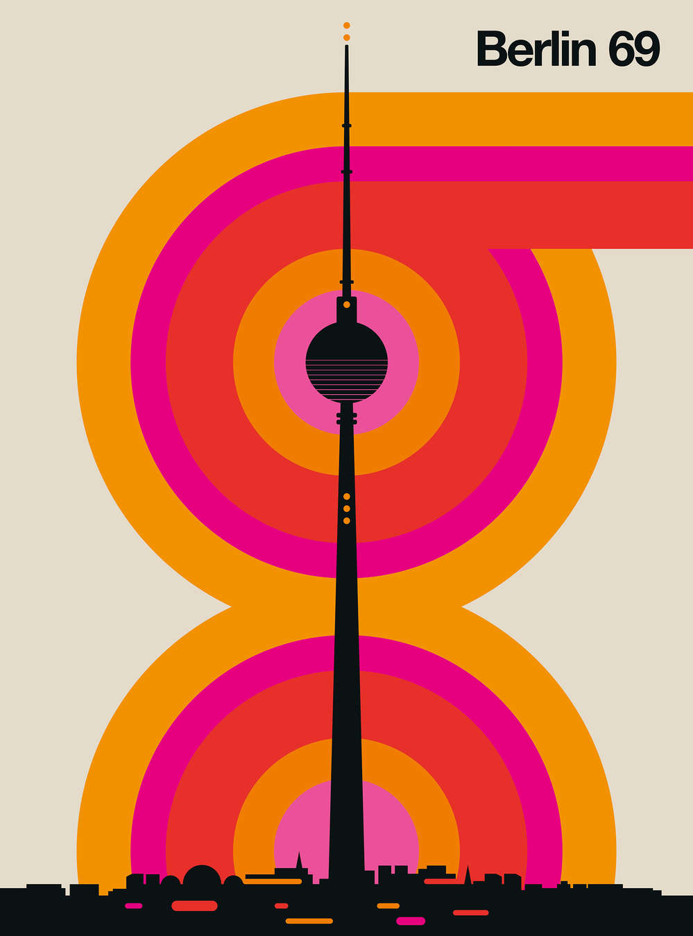             Berlin Radio Tower mural in 60s retro design
        