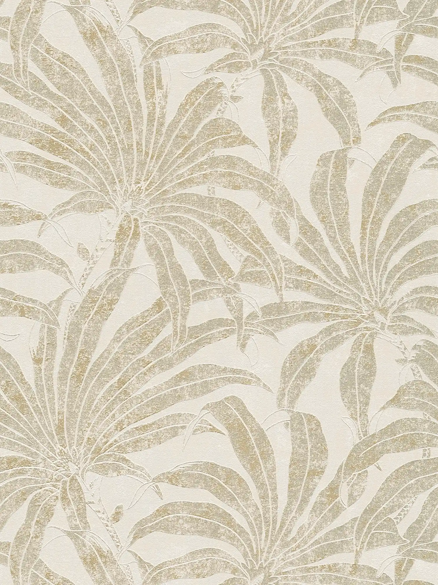 Patterned jungle flower wallpaper - beige, gold, silver
