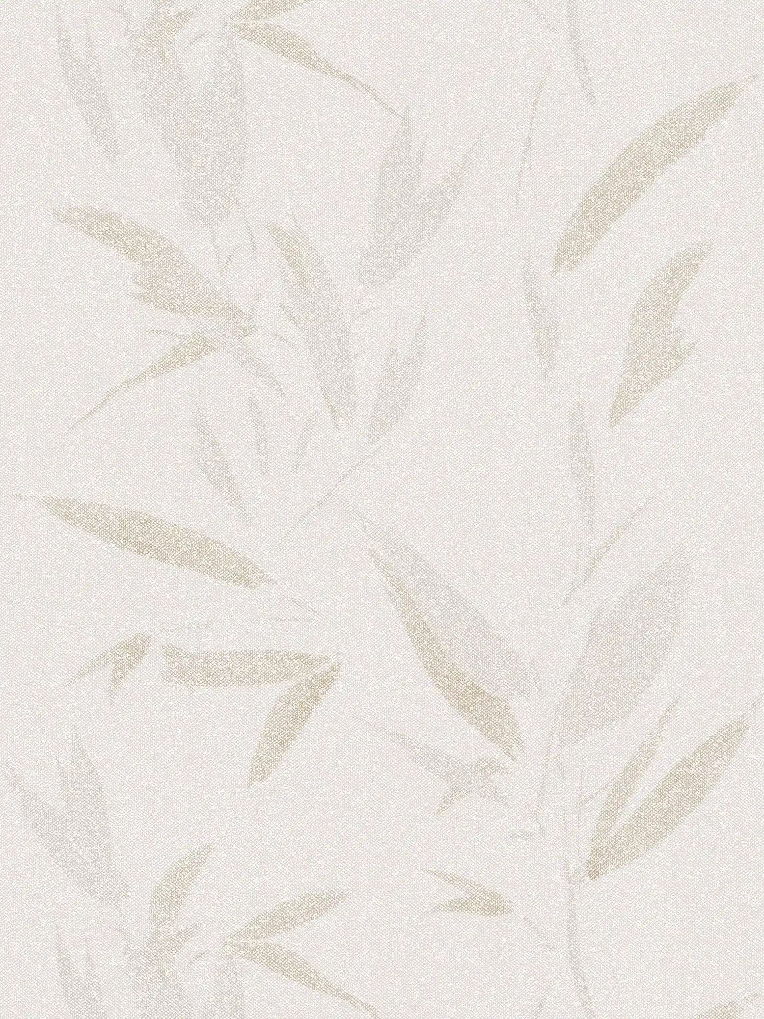 Papel pintado no tejido motivo hoja abstracto, aspecto textil - crema, beige
