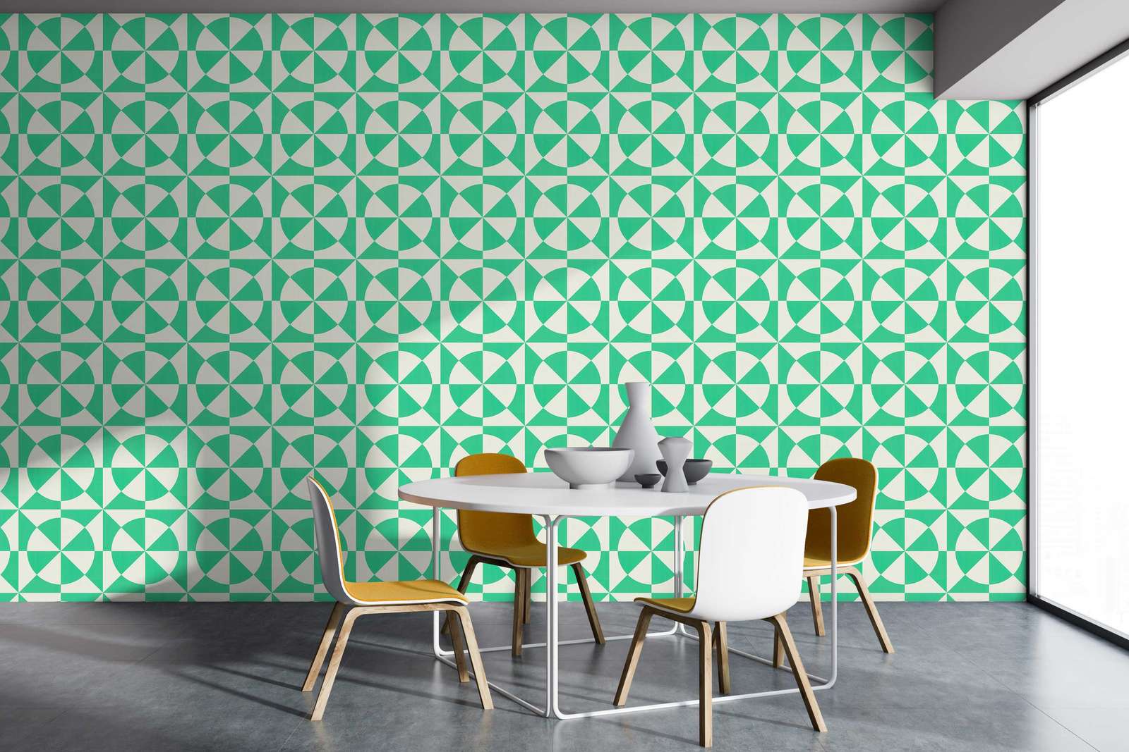             Non-woven wallpaper with geometric shapes - green, white
        
