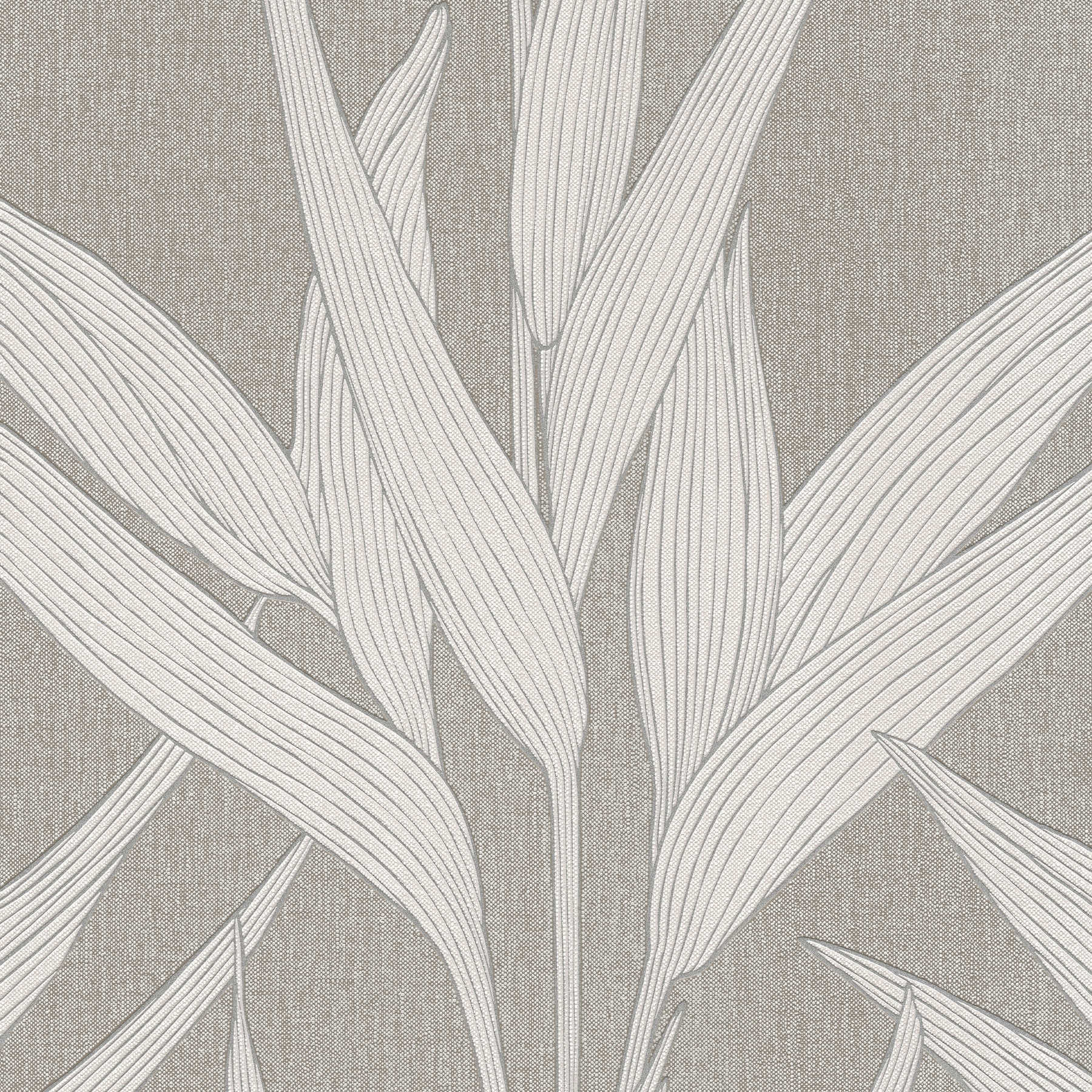 Papel pintado de aspecto de lino con diseño de hojas naturales - marrón
