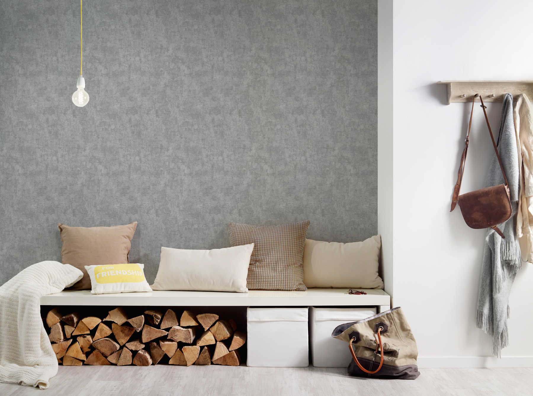             Dark non-woven wallpaper with concrete look - grey
        