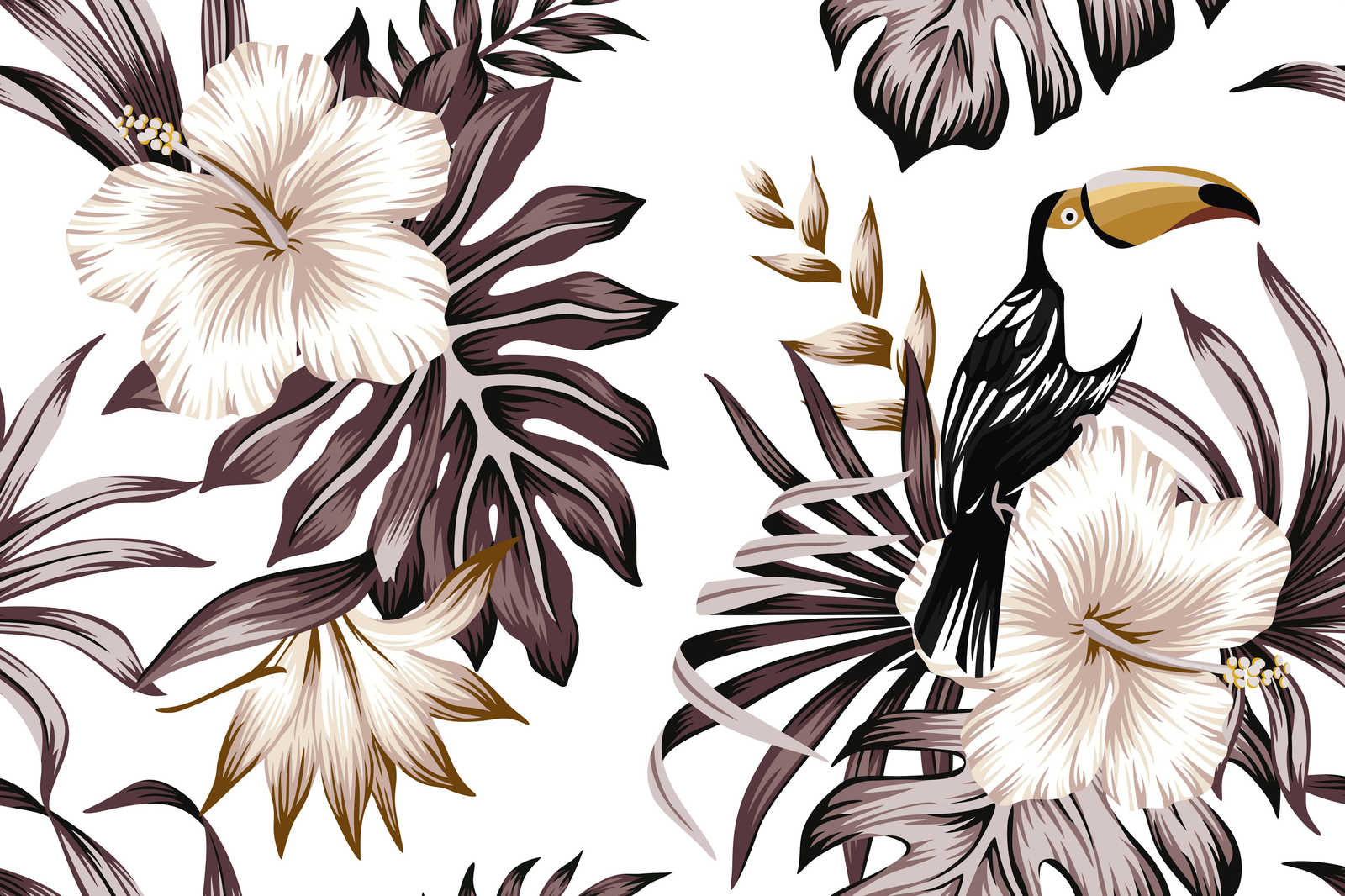             Canvas met jungleplanten en pelikaan | Grijs, Wit, Zwart - 0,90 m x 0,60 m
        