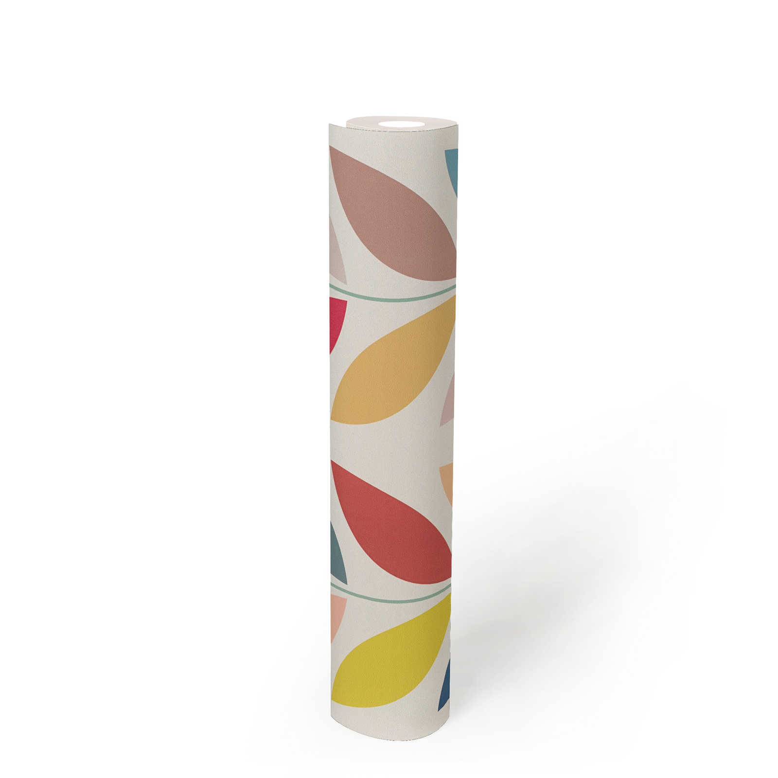             Retro non-woven wallpaper with striking colourful leaf pattern - cream, multicoloured
        