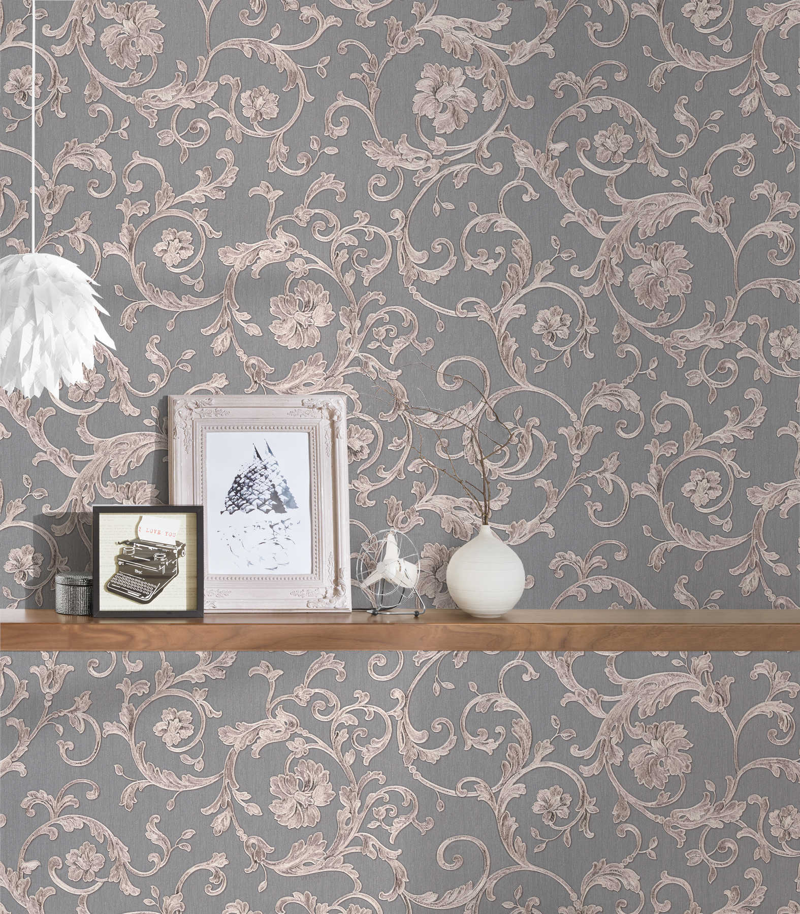             VERSACE wallpaper with ornamental pattern - grey, metallic
        
