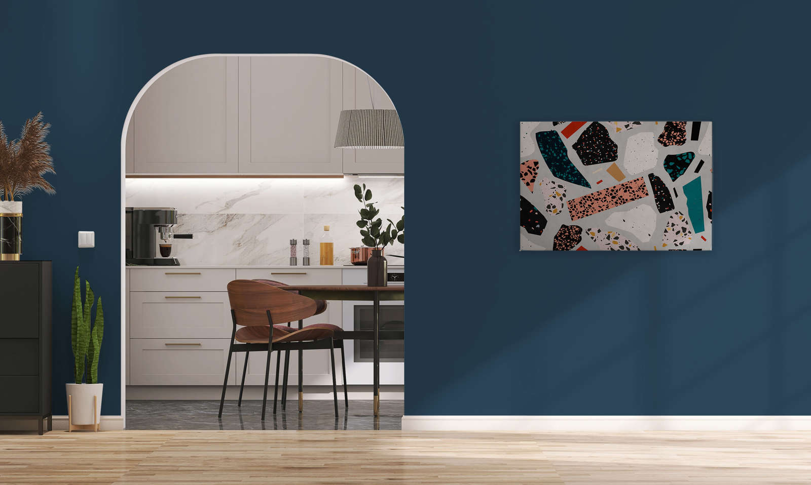             Terrazzo 1 - Canvas schilderij met Terrazzopatroon, steenlook in vloeipapierstructuur - 0.90 m x 0.60 m
        