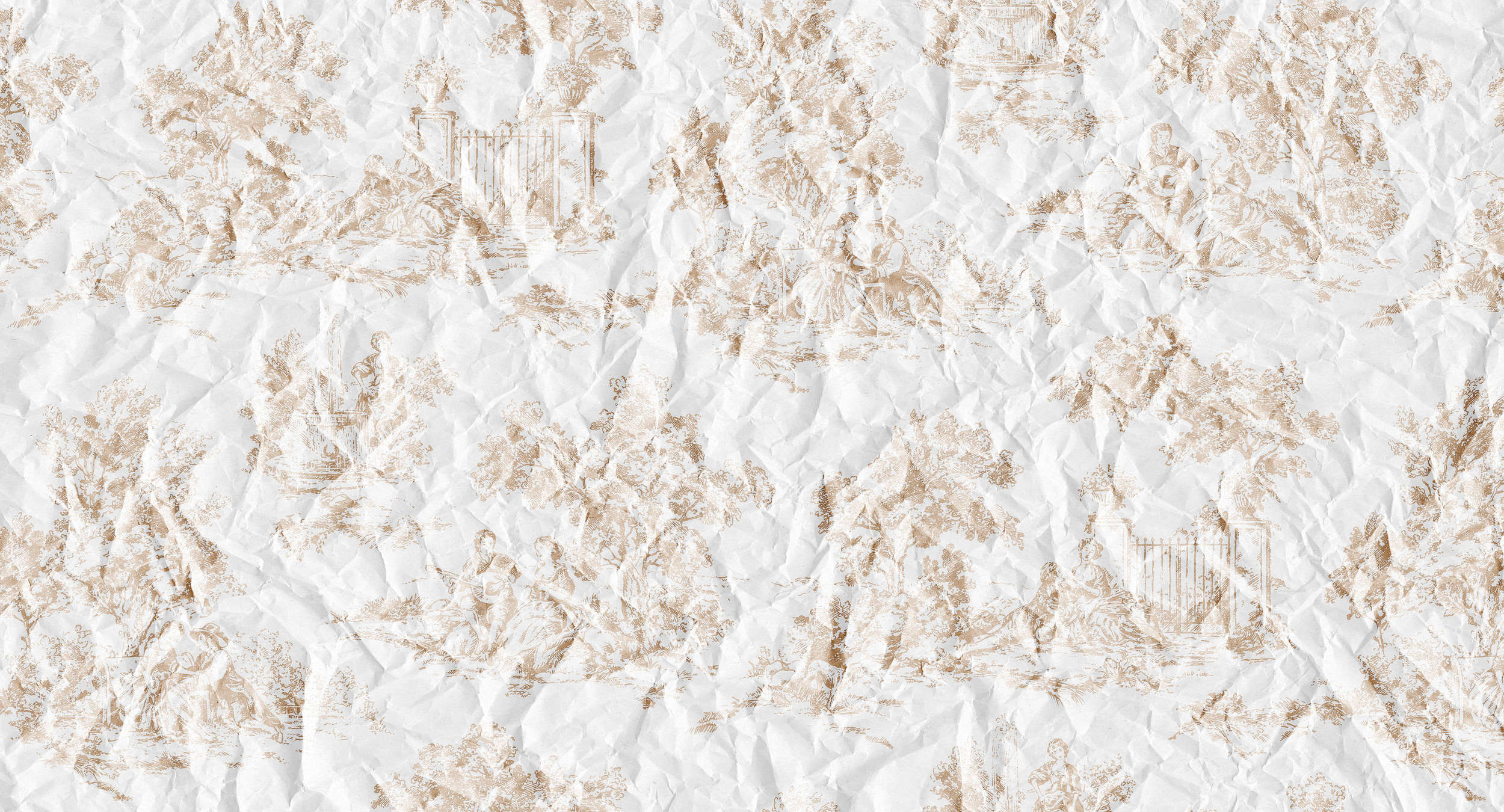             Papier peint panoramique motif campagne vintage - marron, blanc
        