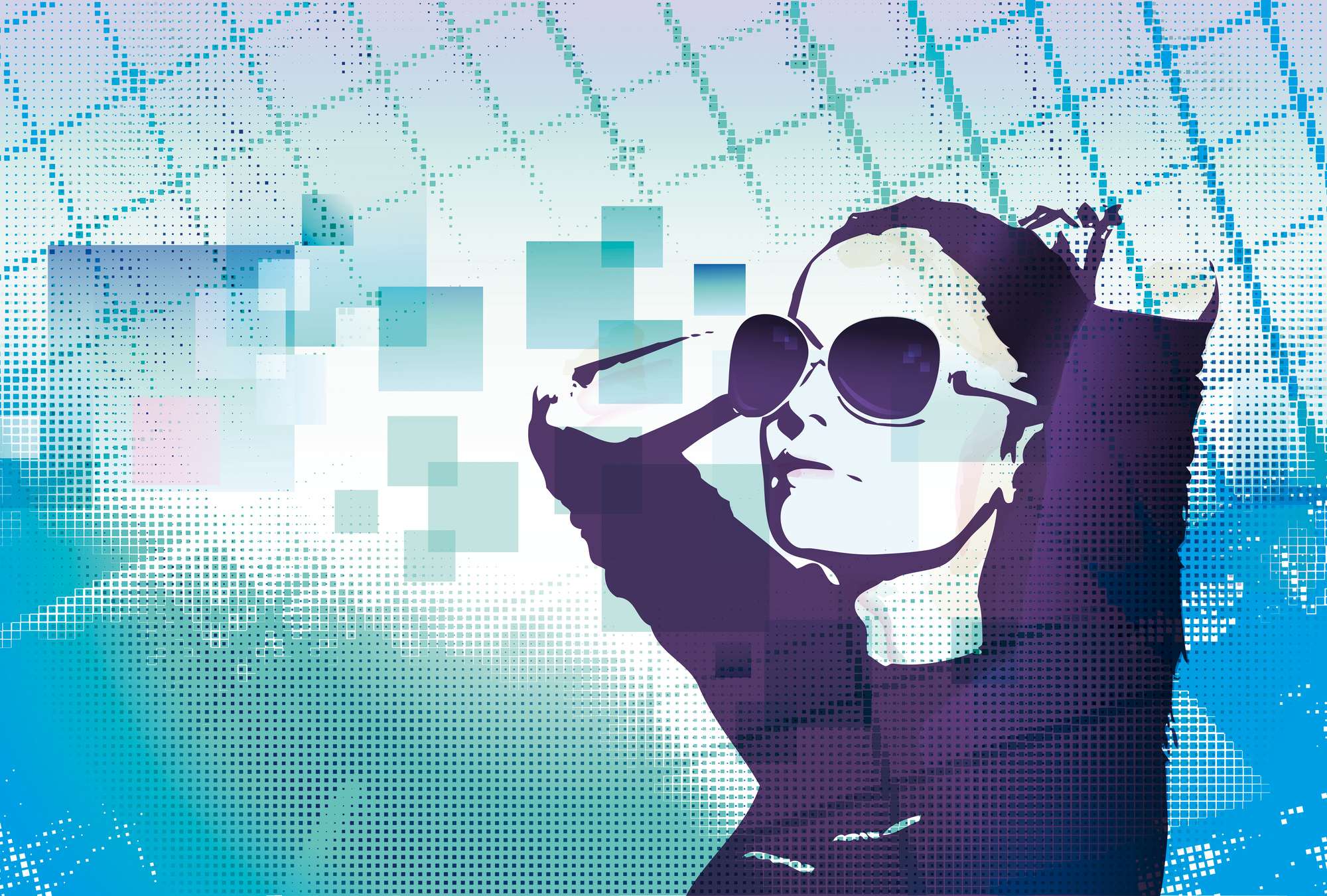             Papel pintado de diseño gráfico - Mujer joven con gafas de sol
        