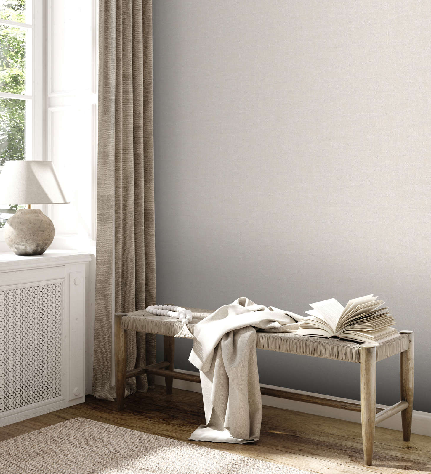             Softly coloured raffia wallpaper - cream, beige
        