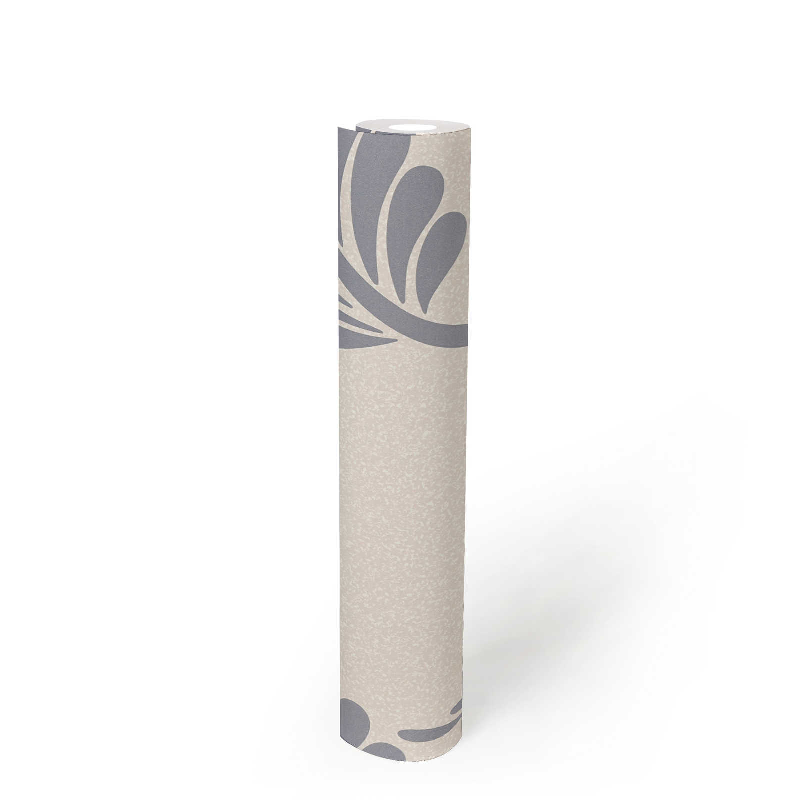             Paper wallpaper with leaves in floral style glossy - Greige, Silver
        