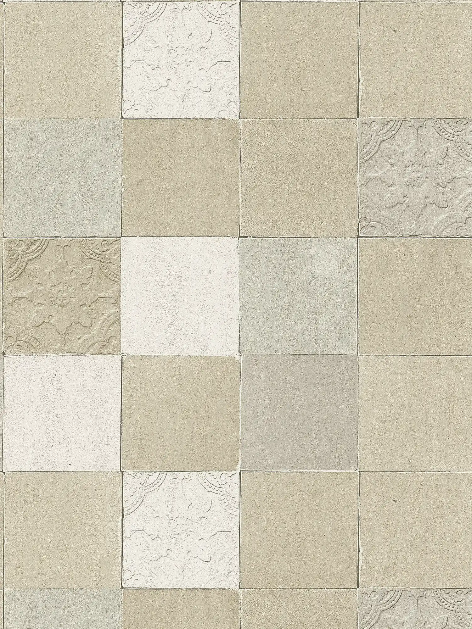 Tile wallpaper oriental mosaic - cream, grey
