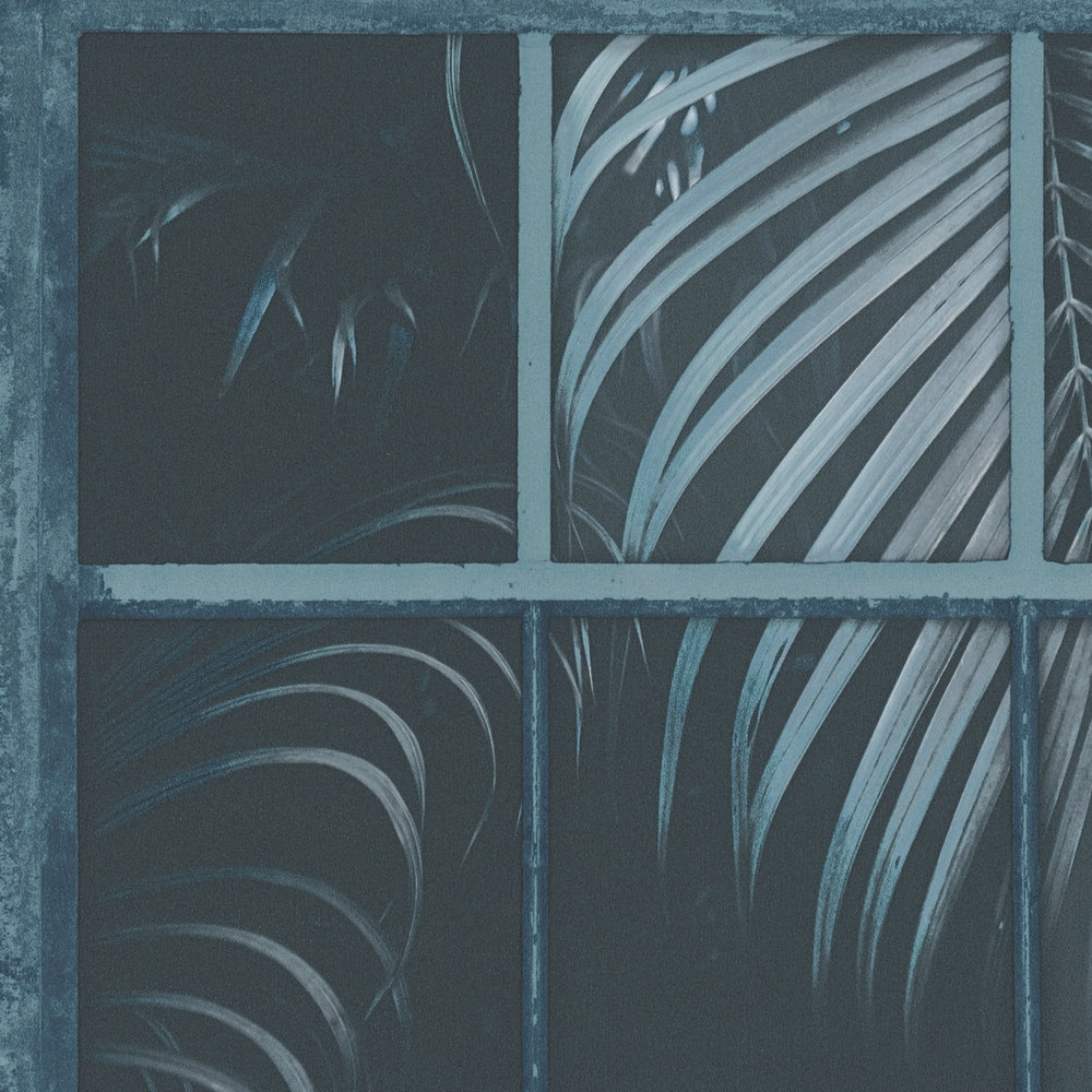             Papel pintado Ventana con vista a la selva y efecto 3D - Azul, Negro
        