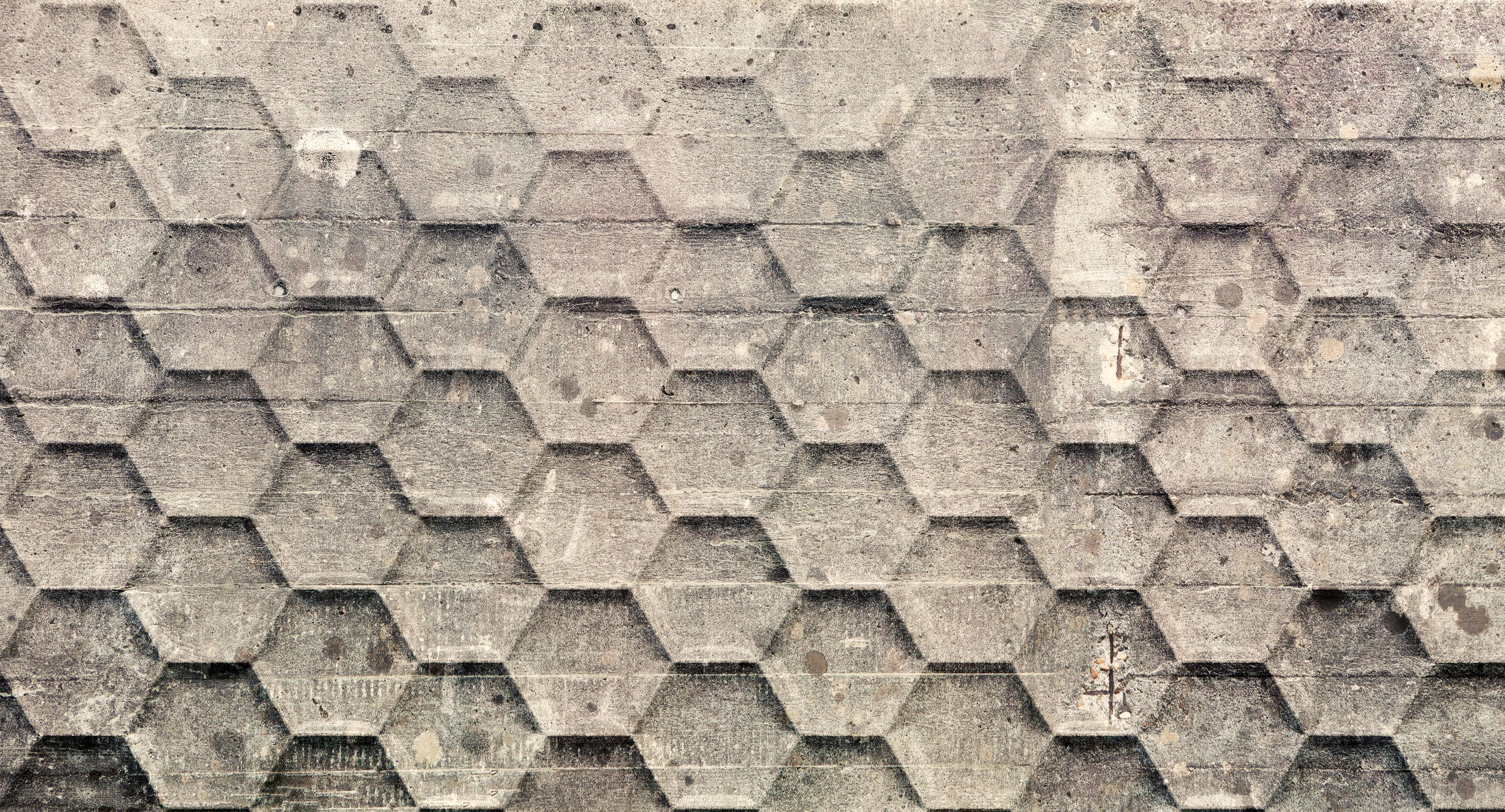             Beton Behang met Geometrisch Honingraat Patroon - Grijs, Beige, Wit
        