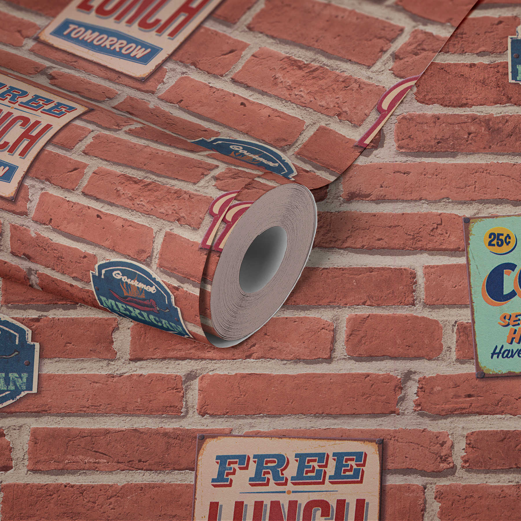             Stone wallpaper brick wall American Diner style - Colorful
        