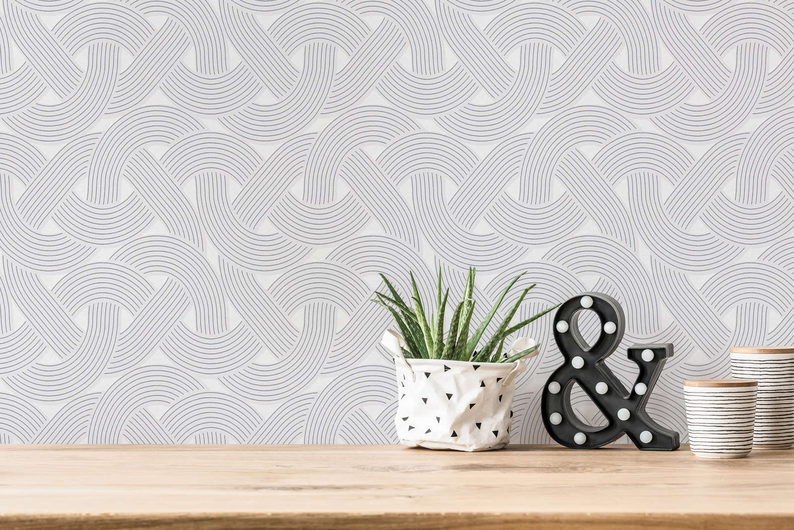             Non-woven wallpaper in graphic line pattern - grey, silver, white
        