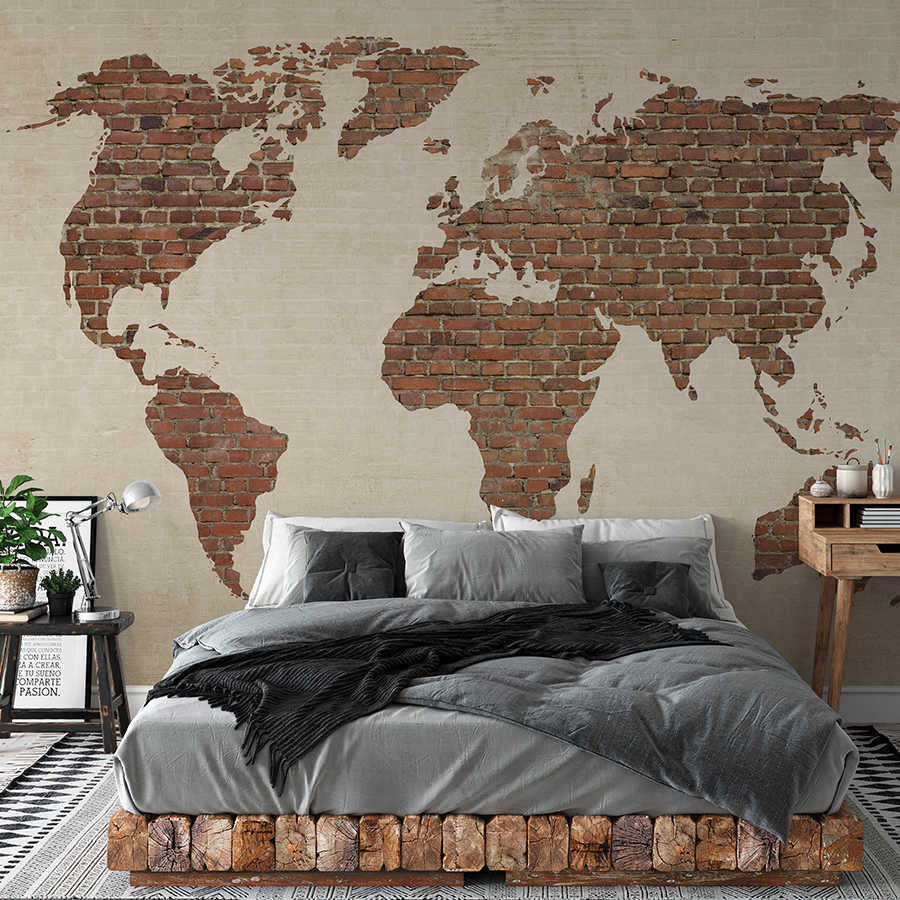        Photo wallpaper with wall optics and world map - cream, brown
    