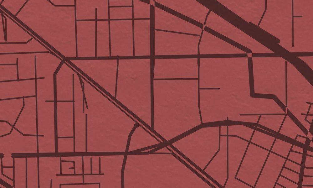             Papier peint panoramique Carte de la ville avec tracé des rues - rouge
        