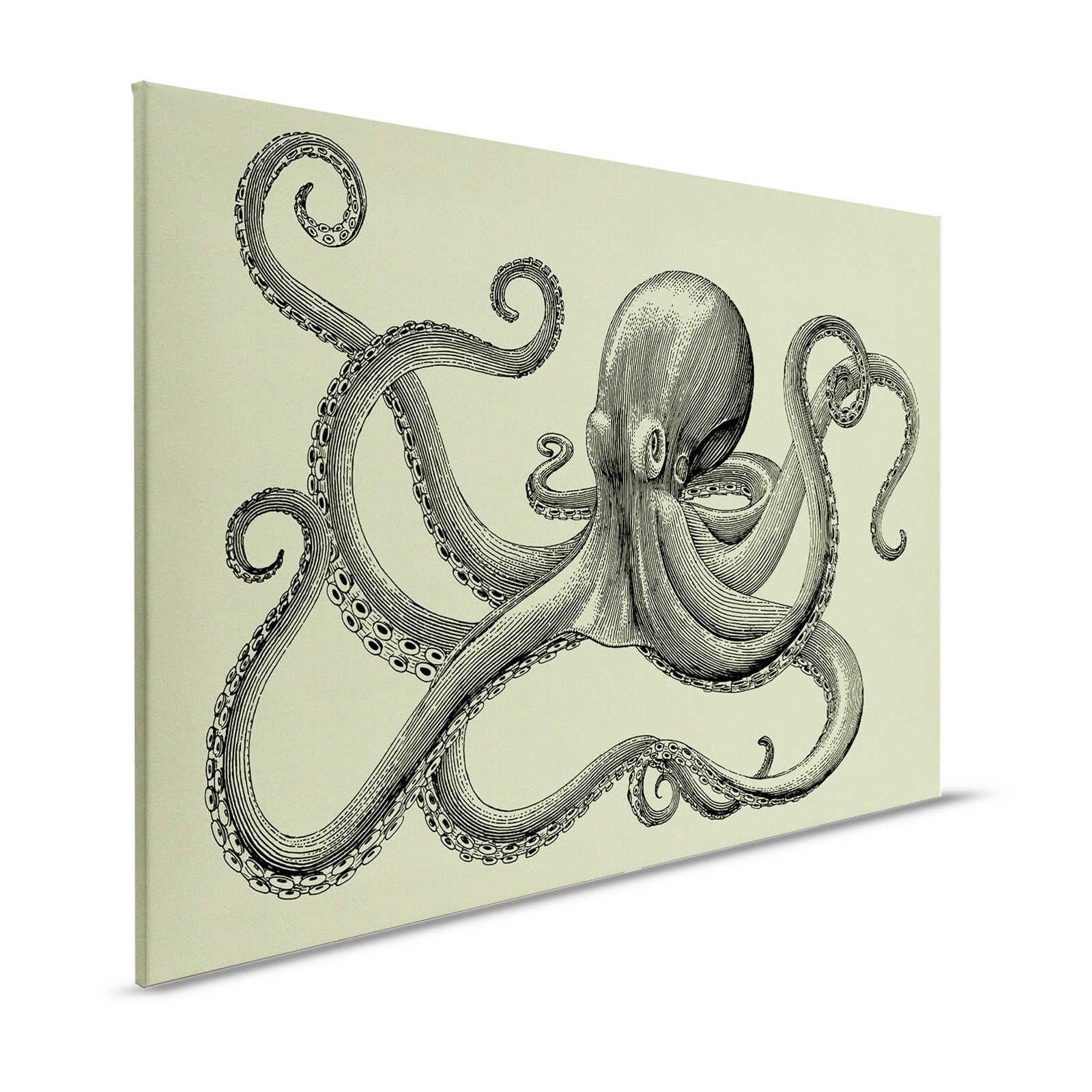 Jules 3 - Canvas painting Octopus in Sketch Style & Vintage Look - 1.20 m x 0.80 m

