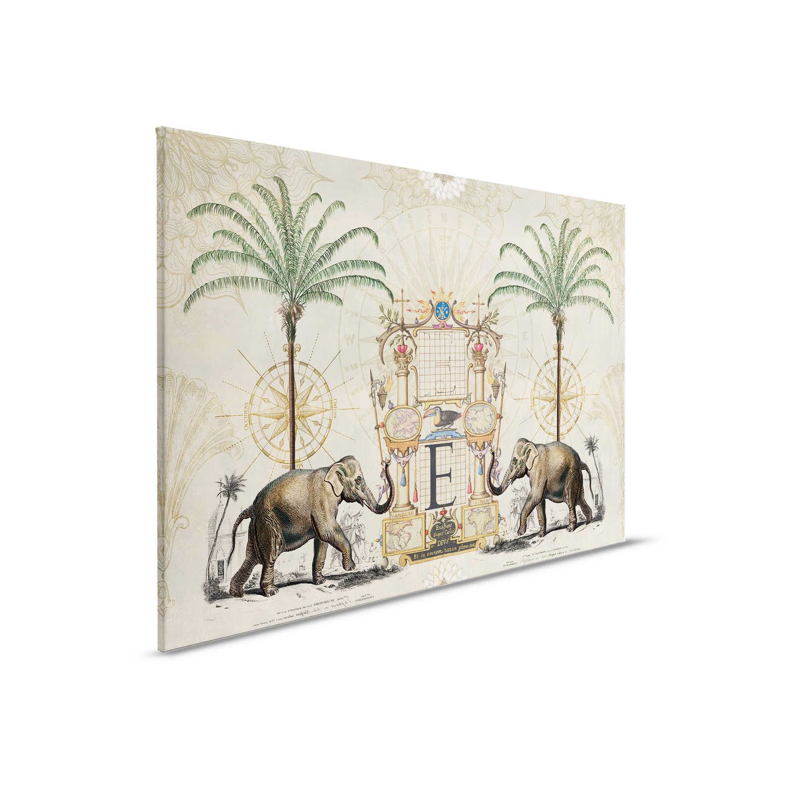         Nostalgia Canvas Painting with Vintage Elephant Pattern - 0.90 m x 0.60 m
    