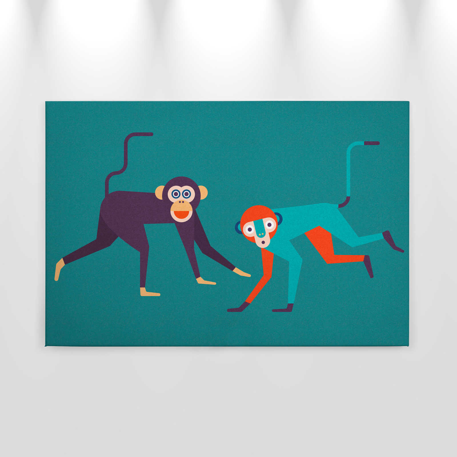             Monkey Business 1 - Pintura sobre lienzo en estructura de cartón, pandilla de monos en estilo cómic - 0,90 m x 0,60 m
        