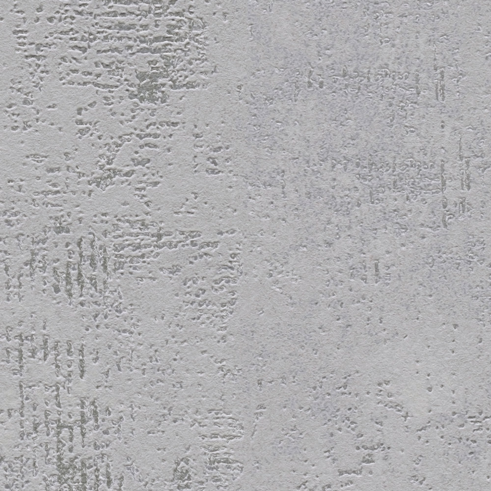             Papier peint imitation plâtre gris clair avec motif à structure métallique
        