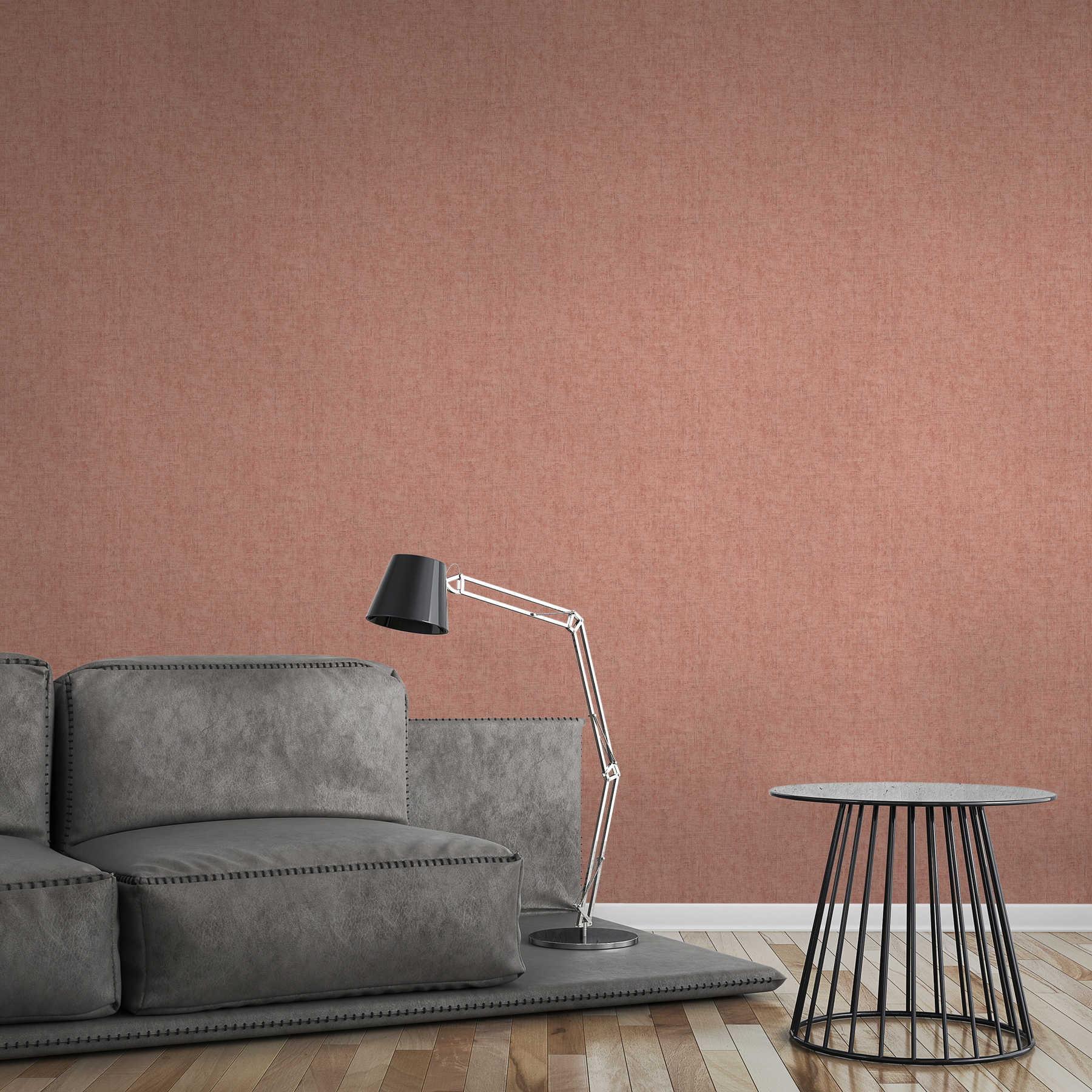             Non-woven wallpaper pink grey mottled with colour hatching & embossed texture
        