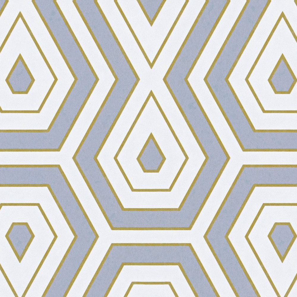             Vliesbehang grijs goud patroon in geometrisch retro design
        