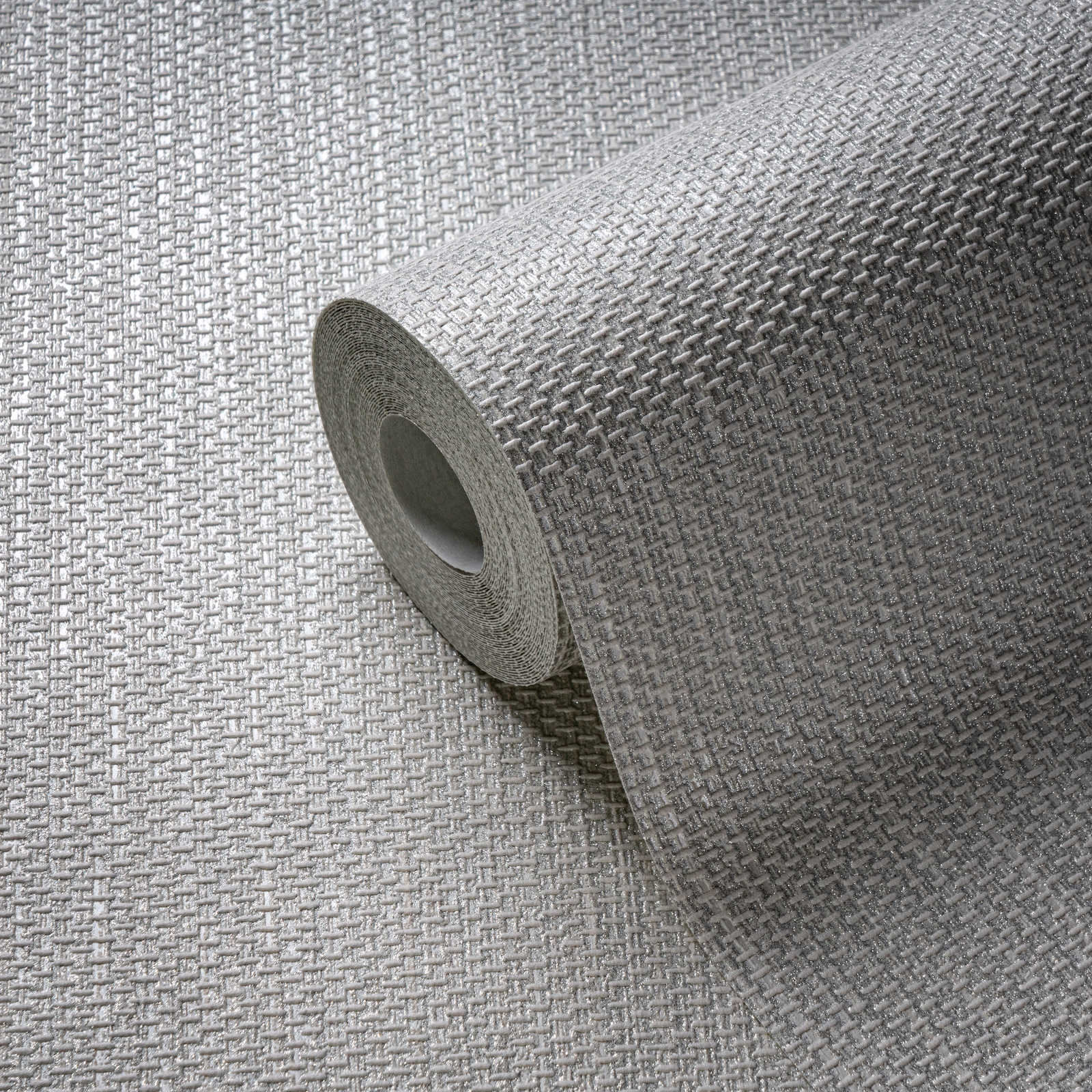             Papel pintado de textura textil y efecto metálico - gris
        