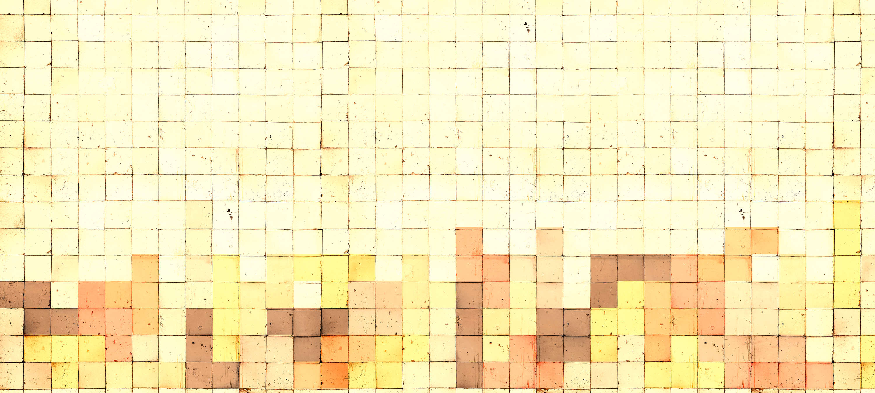            Muurschildering 3D Tetris stijl, betonmozaïek - Geel, Oranje, Bruin
        