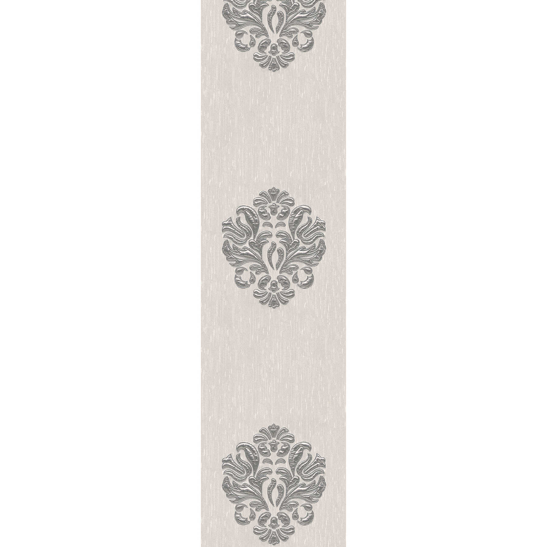         Luxurious ornamental wallpaper with metallic effect - silver, cream
    