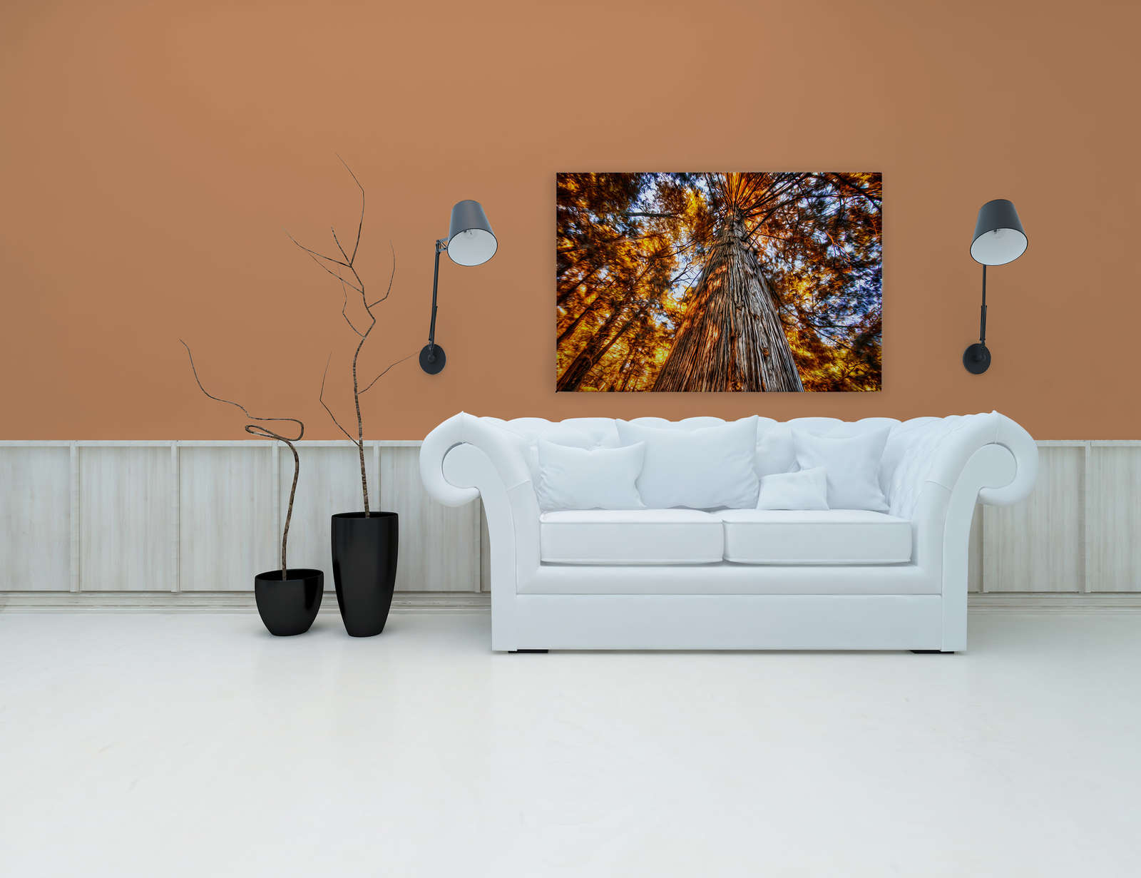             Canvas painting View into the tree top in glowing colours - 1,20 m x 0,80 m
        