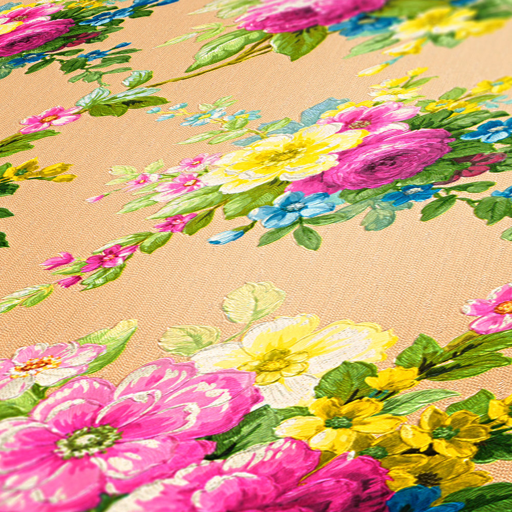             papel pintado flores adorno floral con efecto metálico - multicolor
        