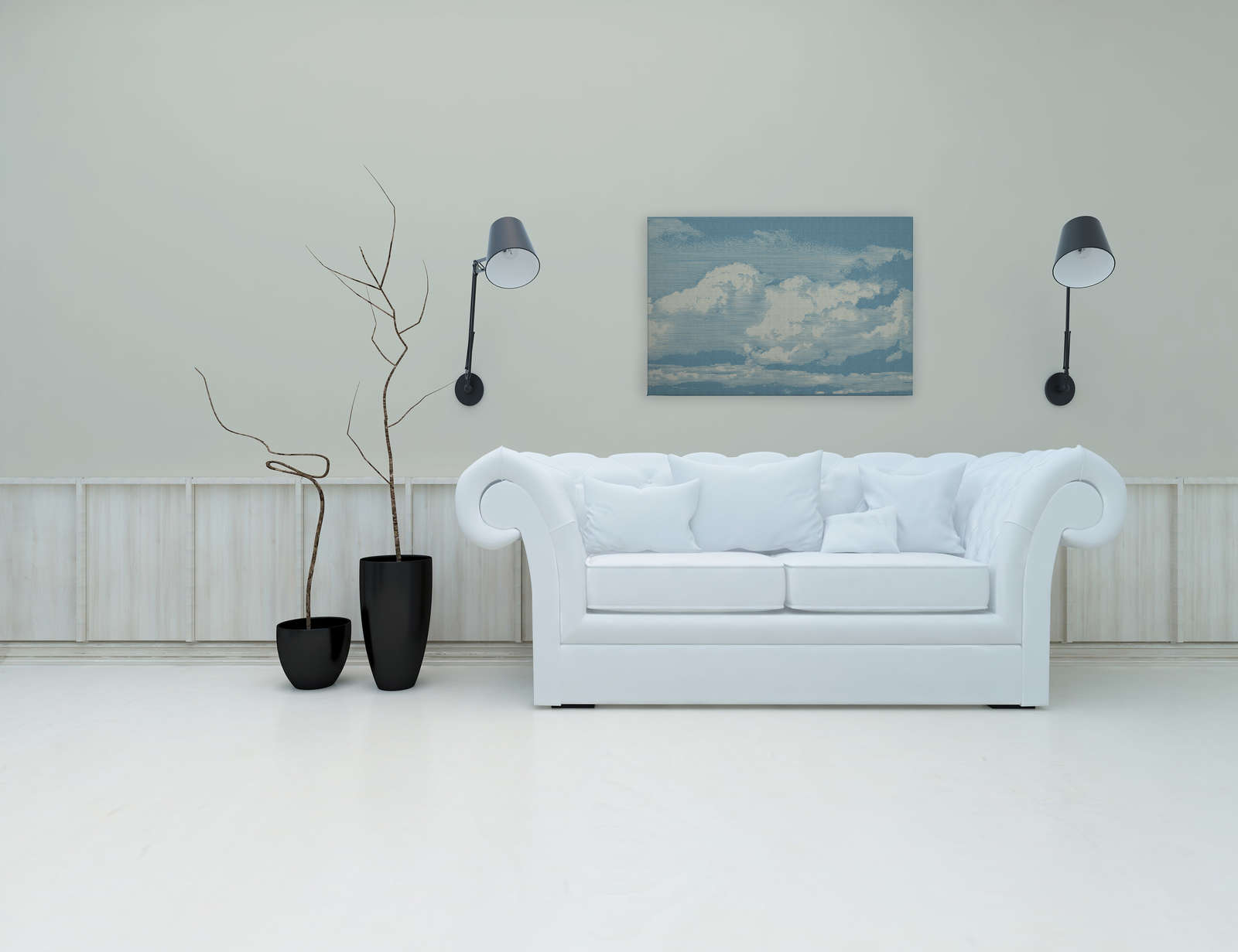             Clouds 1 - Heavenly canvas picture with cloud motif in natural linen look - 0.90 m x 0.60 m
        