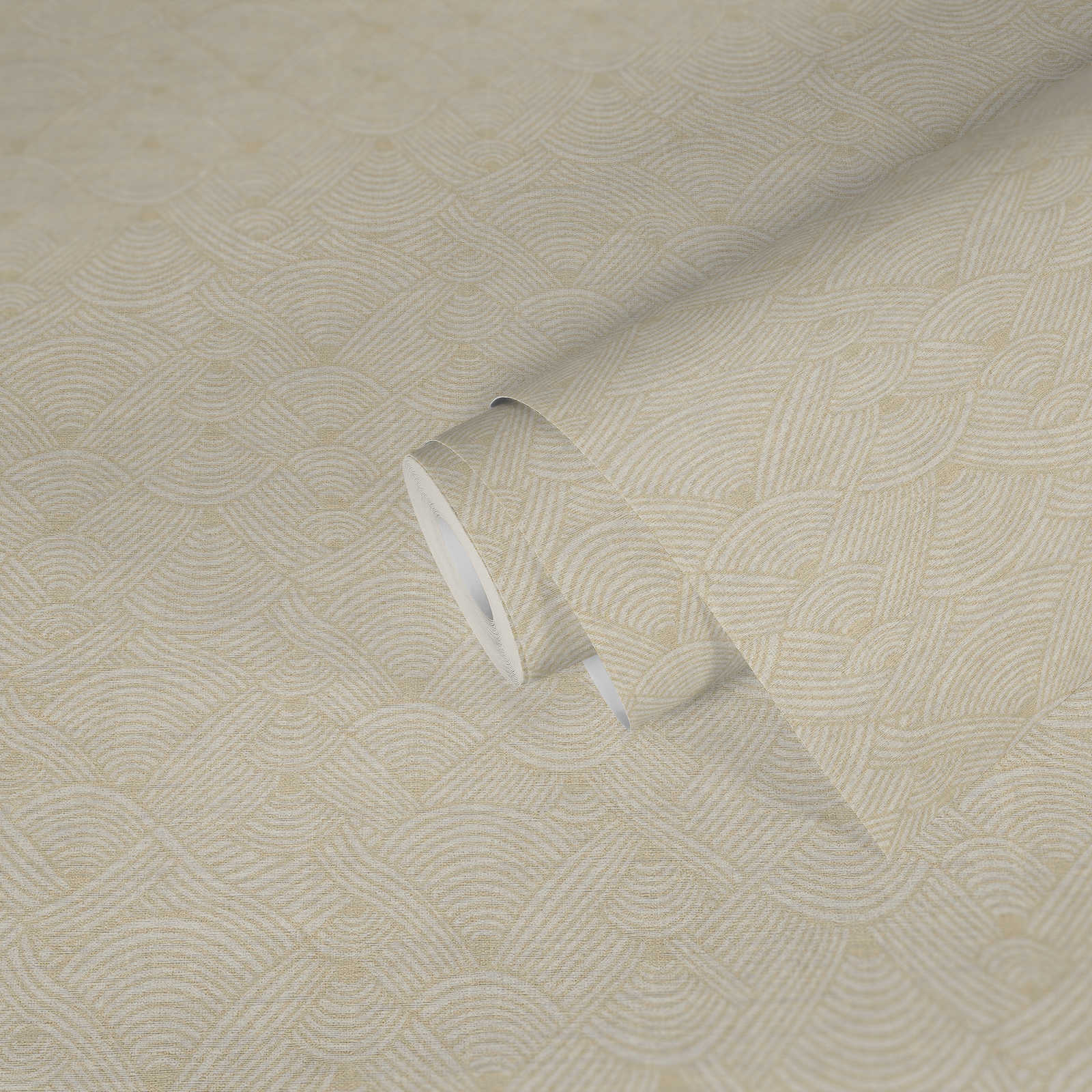             Carta da parati in tessuto non tessuto con disegno di licheni in stile etno - crema, bianco
        