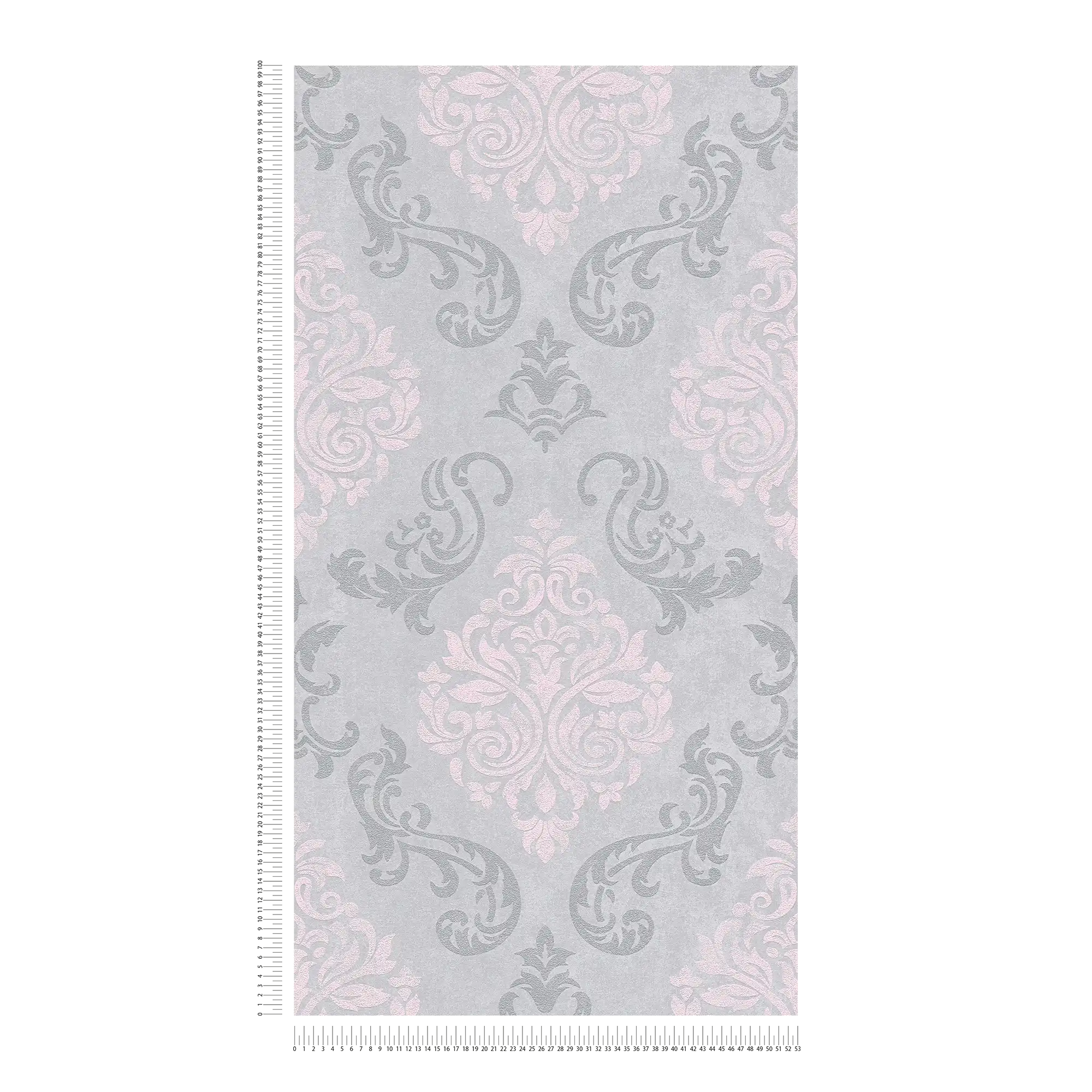             Ornaments wallpaper baroque style with glitter effect - grey, metallic, pink
        