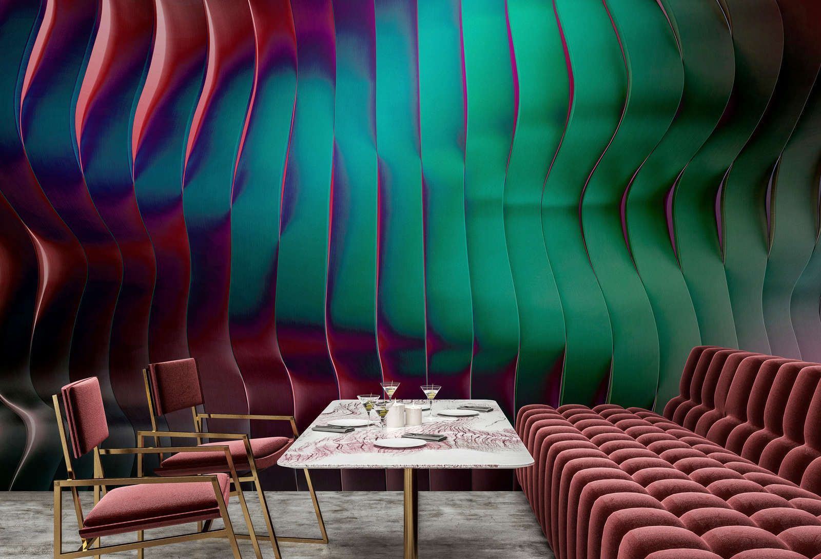             solaris 2 - Modern photo wallpaper with wavy architecture - neon colours | Smooth, slightly shiny premium non-woven fabric
        