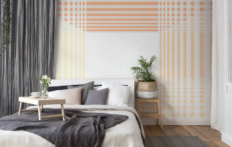             Modern behang met eenvoudig streepdesign - oranje, wit, geel
        
