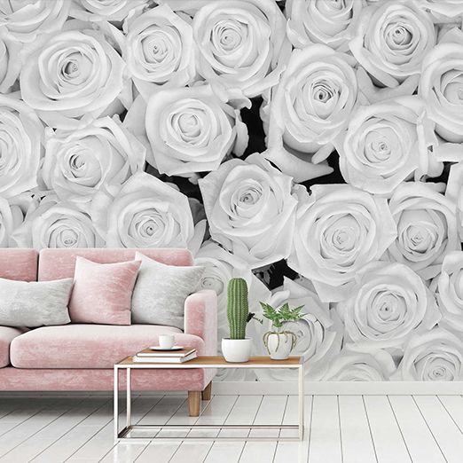 Modern living room with black and white roses photo wallpaper DD115108