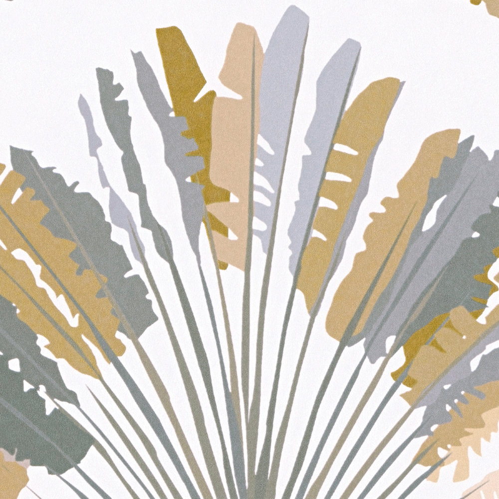             Papier peint palmier avec impression de motifs dans un style moderne - jaune, gris, blanc
        