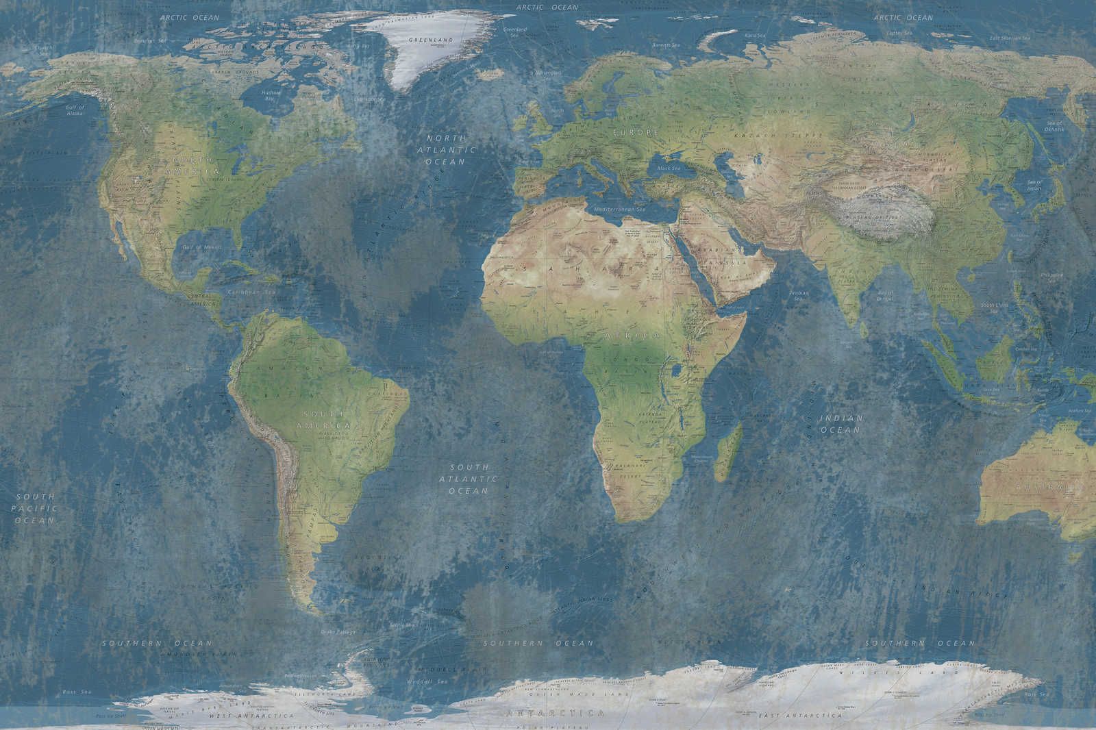             Canvas painting World map in natural colouring - 0,90 m x 0,60 m
        