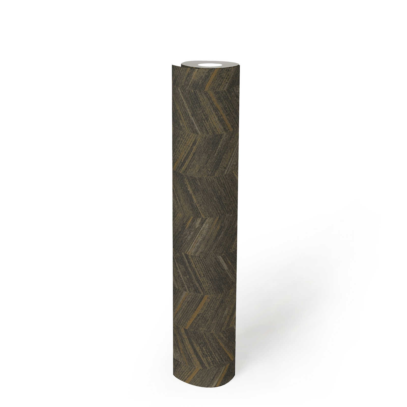             papel pintado texturizado no tejido con efecto madera y diseño en espiga - marrón, metálico
        